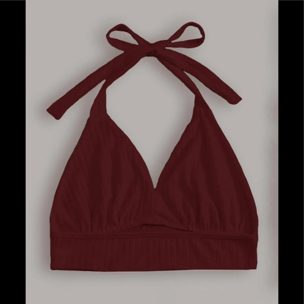 💋Sexy Rib Knit Backless Maroon Regular Fit Crop Cami Halter Top